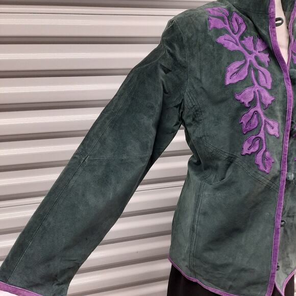 Linea by Louis Dell’Olio Womens Vintage Y2K Jacket Sz Small Green Leather Suede - Picture 4 of 11
